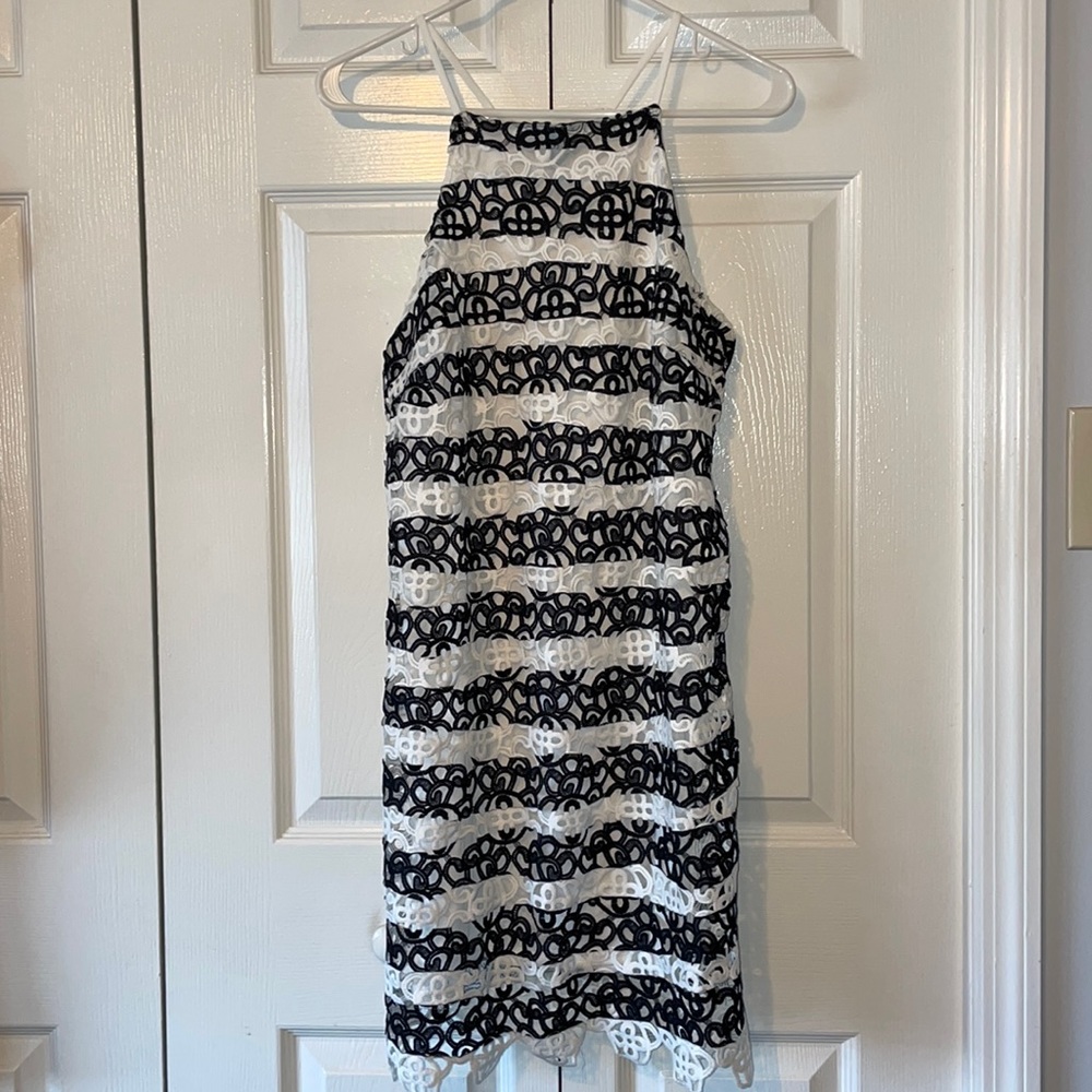 High Neck Black & White Eyelet Dress